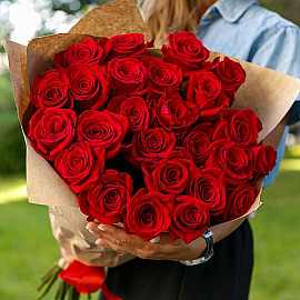 25 rote Rosen 60 cm