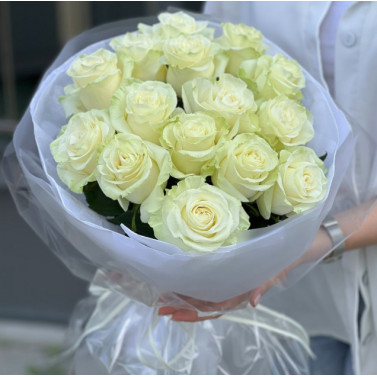 Bouquet de 15 roses blanches