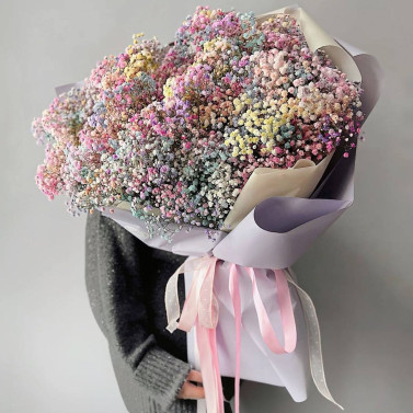 Bouquet de 25 gypsophiles arc-en-ciel