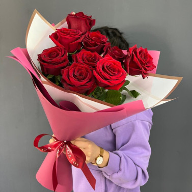 9 red roses 60 cm