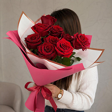 9 red roses 60 cm