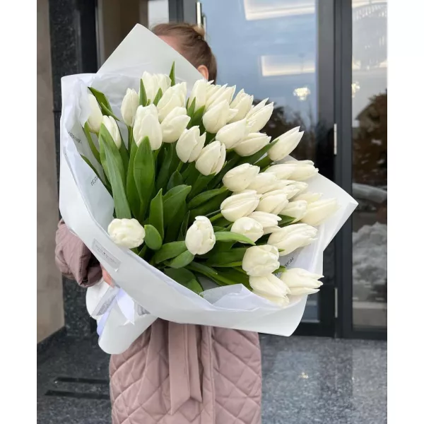 35 белых тюльпанов