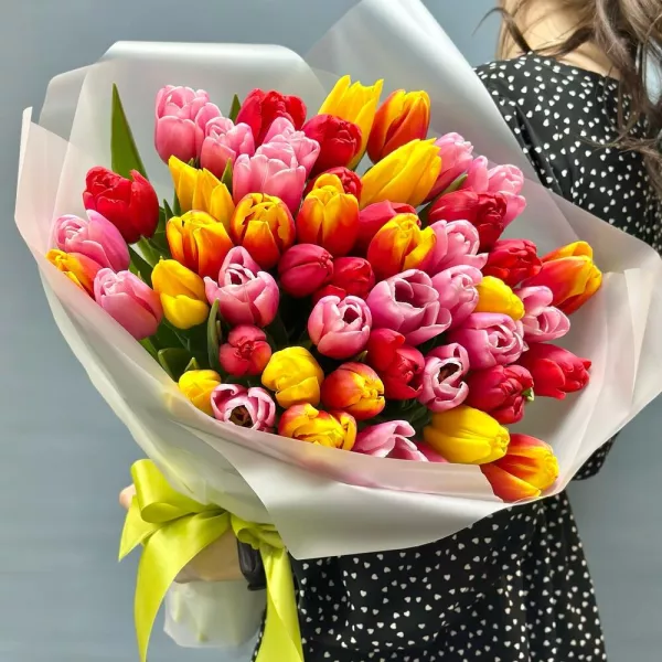 Букет 51 тюльпан — яркая гармония