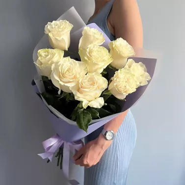 Букет из 9 белых роз: Сияние