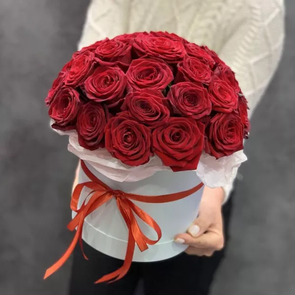 Красные розы в коробке - 25 шт