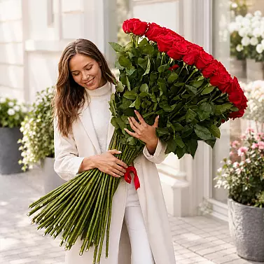Strauß aus 101 Rosen 100 cm — ein luxuriöses Geschenk