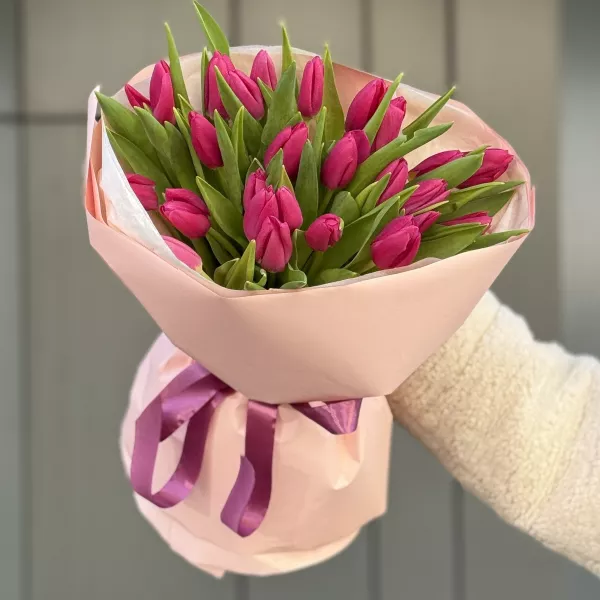 25 tulipes framboise — Bouquet délicat et élégant