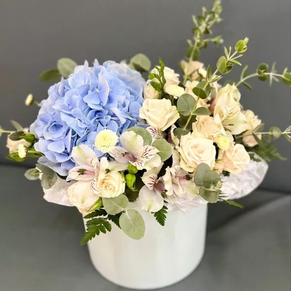 Букет у коробці з гортензією — ніжна композиція