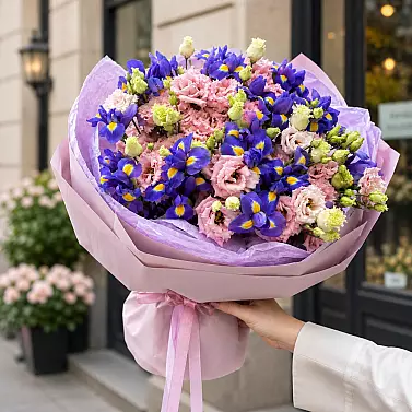 “Iris Tenderness” — Bouquet of Irises and Lisianthus