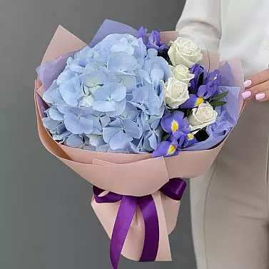 “Spring Sky” — Bouquet of Hydrangea, Roses and Irises