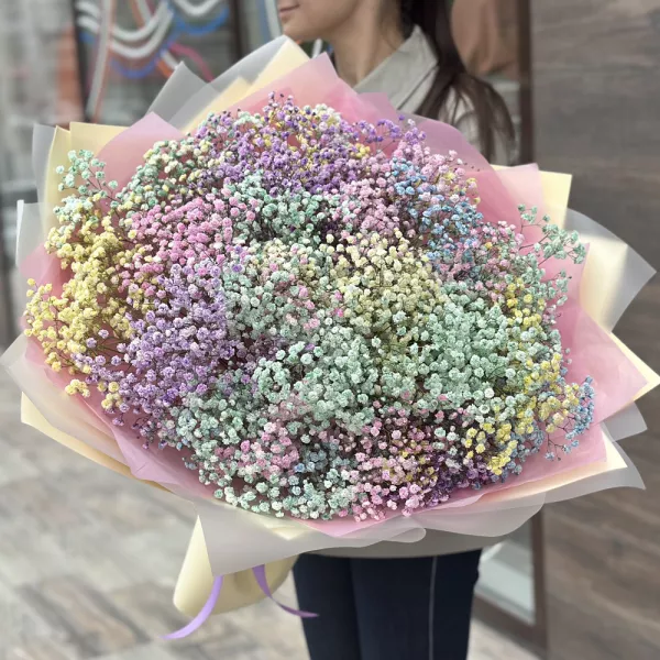 Букет із 15 райдужних гіпсофіл