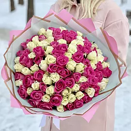 101 Weiß-rosa Rosen — Umarmungen in Rosen