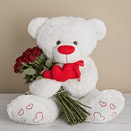 Geschenkset „Rosen in den Armen eines Teddybären“